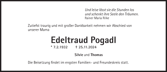 Traueranzeige von Edeltraud Pogadl von Süddeutsche Zeitung