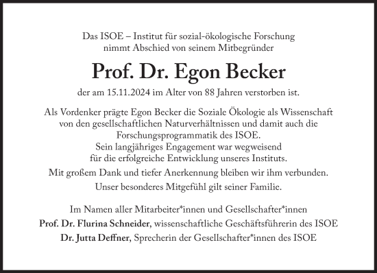 Traueranzeige von Egon Becker von Süddeutsche Zeitung