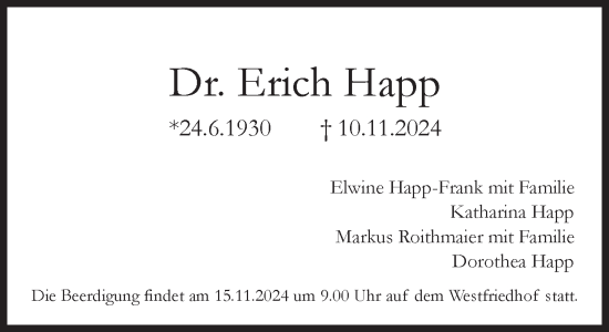 Traueranzeige von Erich Happ von Süddeutsche Zeitung