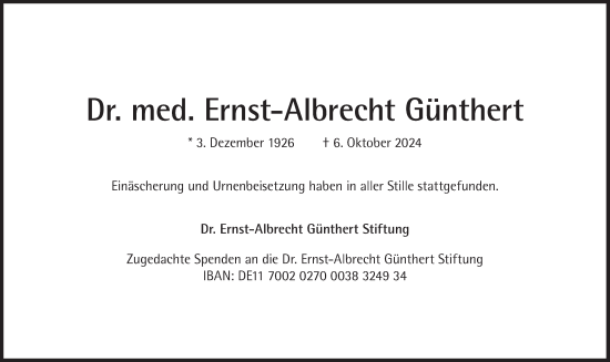 Traueranzeige von Ernst-Albrecht Günthert von Süddeutsche Zeitung