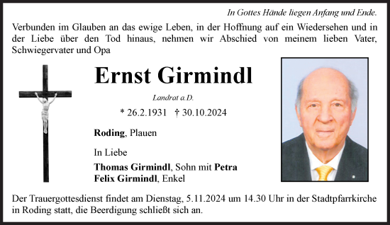 Traueranzeige von Ernst Girmindl von Süddeutsche Zeitung