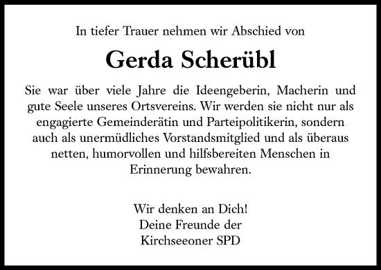 Traueranzeige von Gerda Scherübl von Süddeutsche Zeitung