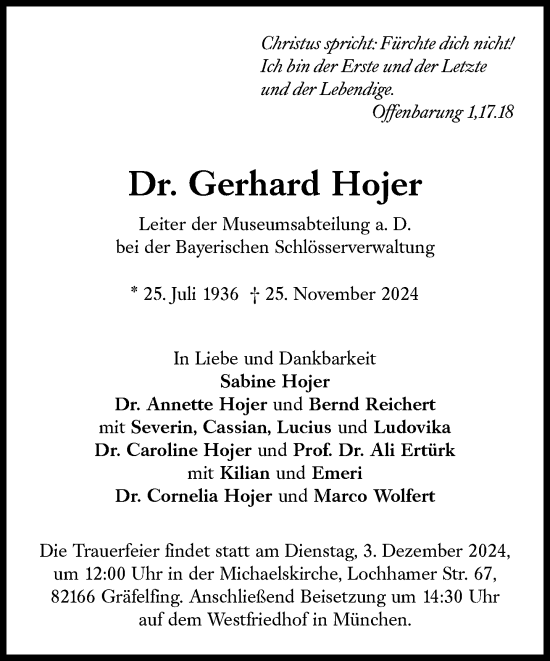 Traueranzeige von Gerhard Hojer von Süddeutsche Zeitung