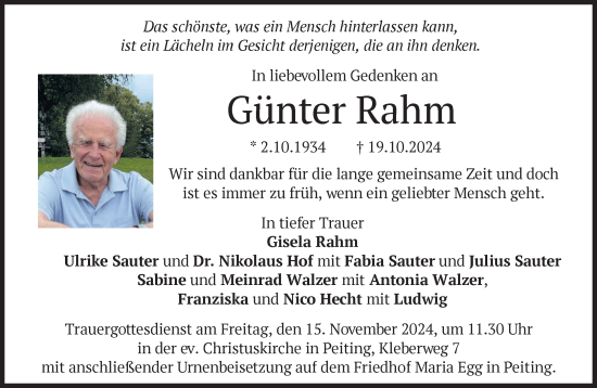 Traueranzeige von Günter Rahm von Süddeutsche Zeitung