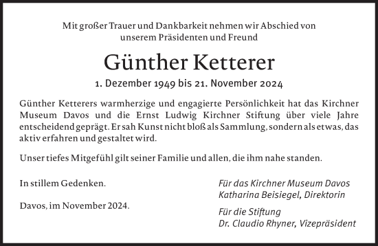 Traueranzeige von Günther Ketterer von Süddeutsche Zeitung