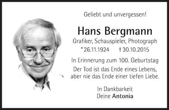 Traueranzeige von Hans Bergmann von Süddeutsche Zeitung