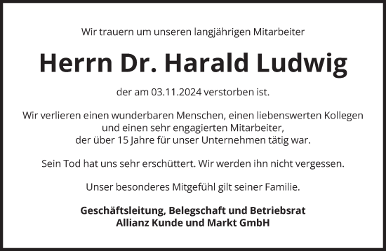 Traueranzeige von Harald Ludwig von Süddeutsche Zeitung