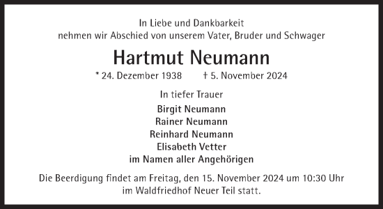 Traueranzeige von Hartmut Neumann von Süddeutsche Zeitung