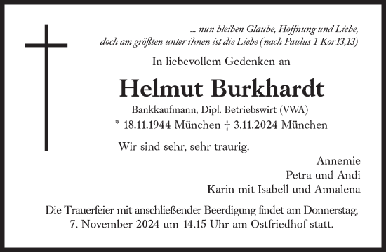 Traueranzeige von Helmut Burkhardt von Süddeutsche Zeitung