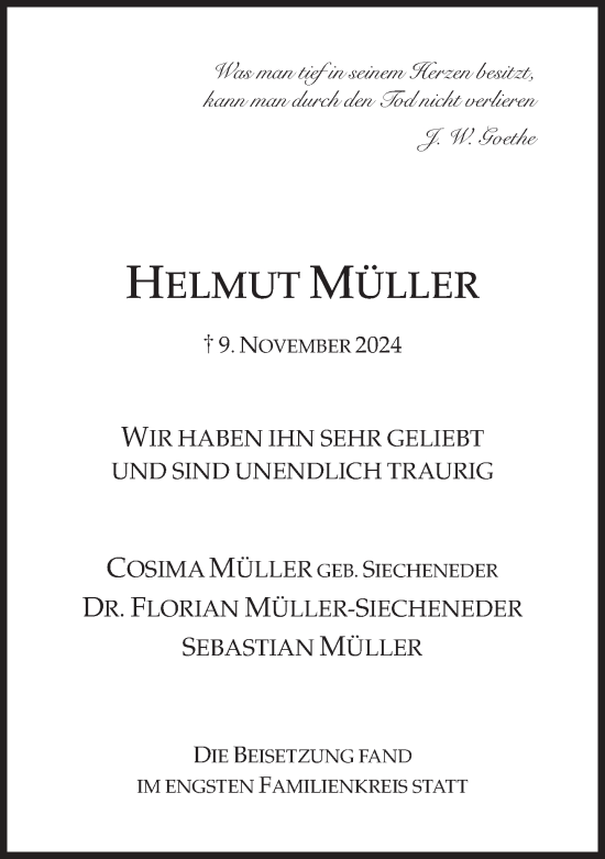 Traueranzeige von Helmut Müller von Süddeutsche Zeitung