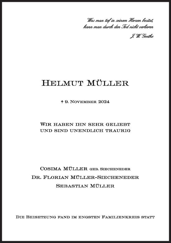 Traueranzeige von Helmut Müller von Süddeutsche Zeitung