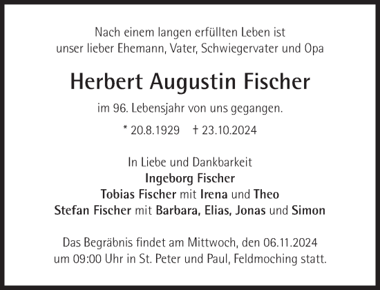 Traueranzeige von Herbert Augustin Fischer von Süddeutsche Zeitung