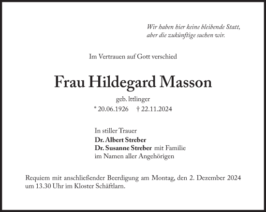 Traueranzeige von Hildegard Masson von Süddeutsche Zeitung