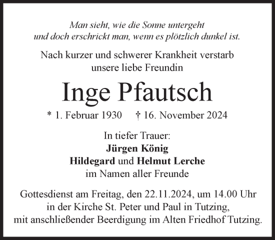 Traueranzeige von Inge Pfautsch von Süddeutsche Zeitung