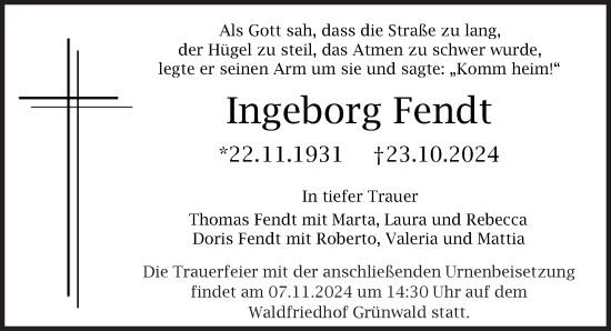 Traueranzeige von Ingeborg Fendt von Süddeutsche Zeitung