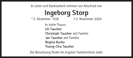 Traueranzeige von Ingeborg Storp von Süddeutsche Zeitung