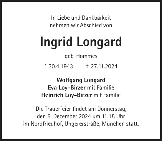 Traueranzeige von Ingrid Longard von Süddeutsche Zeitung