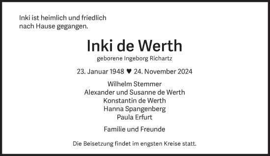 Traueranzeige von Inki de Werth von Süddeutsche Zeitung