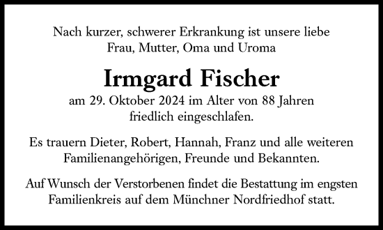 Traueranzeige von Irmgard Fischer von Süddeutsche Zeitung