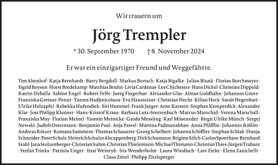 Traueranzeige von Jörg Trempler von Süddeutsche Zeitung