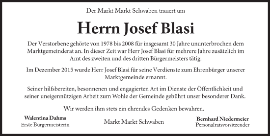 Traueranzeige von Josef Blasi von Süddeutsche Zeitung