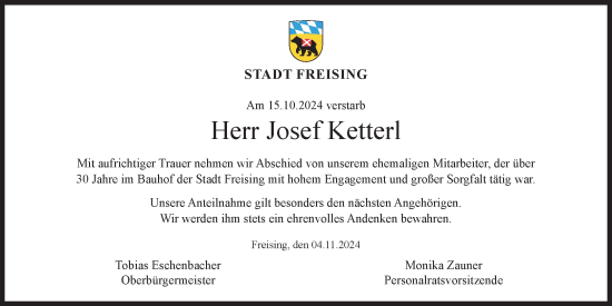 Traueranzeige von Josef Ketterl von Süddeutsche Zeitung