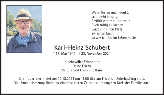 Traueranzeige von Karl-Heinz Schubert von Süddeutsche Zeitung