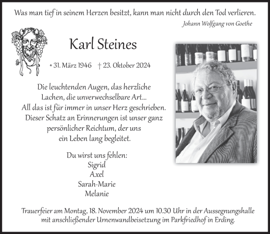 Traueranzeige von Karl Steines von Süddeutsche Zeitung