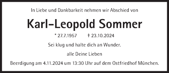 Traueranzeige von Karl Leopold Sommer von Süddeutsche Zeitung