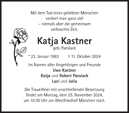 Traueranzeige von Katja Kastner von Süddeutsche Zeitung