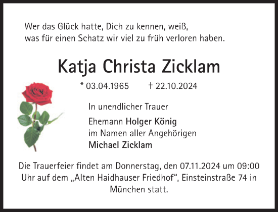 Traueranzeige von Katja Christa Zicklam von Süddeutsche Zeitung