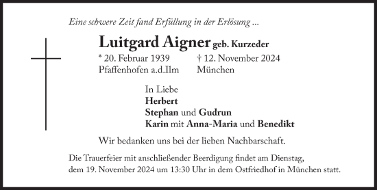 Traueranzeige von Luitgard Aigner von Süddeutsche Zeitung