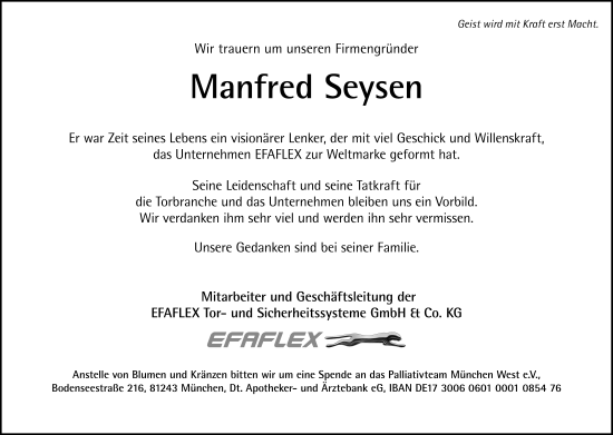 Traueranzeige von Manfred Seysen von Süddeutsche Zeitung