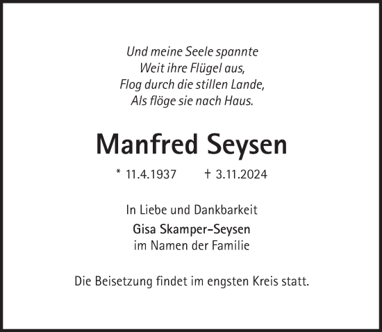 Traueranzeige von Manfred Seysen von Süddeutsche Zeitung