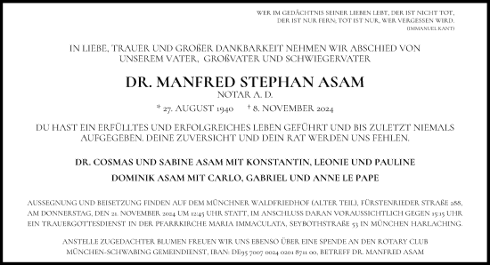 Traueranzeige von Manfred Stephan Asam von Süddeutsche Zeitung