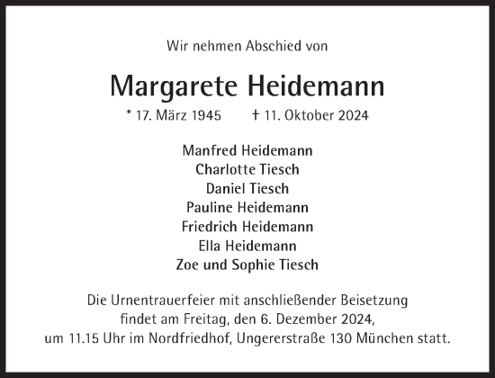 Traueranzeige von Margarete Heidemann von Süddeutsche Zeitung