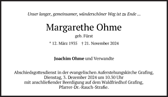 Traueranzeige von Margarethe Ohme von Süddeutsche Zeitung