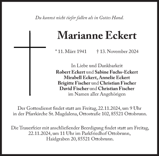 Traueranzeige von Marianne Eckert von Süddeutsche Zeitung