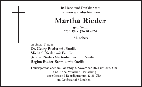 Traueranzeige von Martha Rieder von Süddeutsche Zeitung