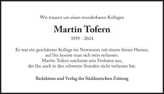 Traueranzeige von Martin Tofern von Süddeutsche Zeitung