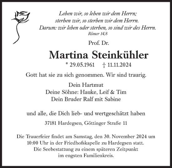 Traueranzeige von Martina Steinkühler von Süddeutsche Zeitung