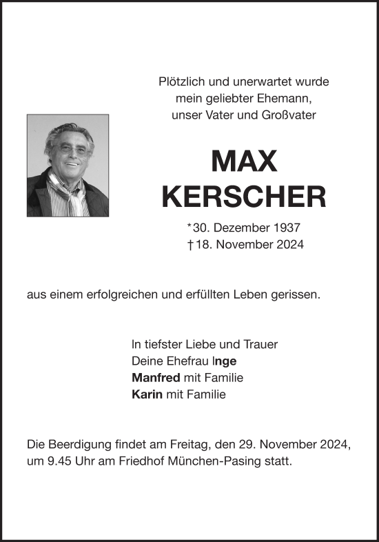 Traueranzeige von Max Kerscher von Süddeutsche Zeitung