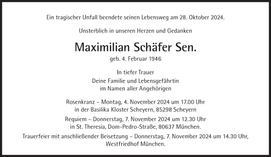 Traueranzeige von Maximilian Schäfer von Süddeutsche Zeitung