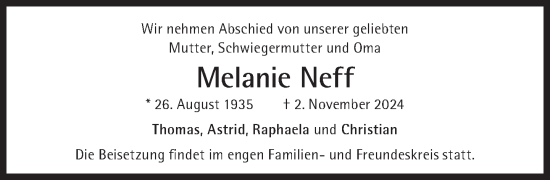 Traueranzeige von Melanie Neff von Süddeutsche Zeitung