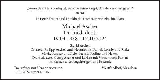 Traueranzeige von Michael Ascher von Süddeutsche Zeitung