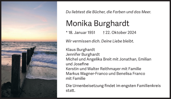 Traueranzeige von Monika Burghardt von Süddeutsche Zeitung