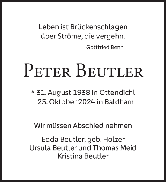 Traueranzeige von Peter Beutler von Süddeutsche Zeitung