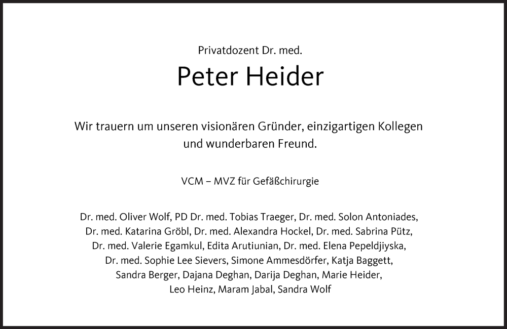  Traueranzeige für Peter Heider vom 16.11.2024 aus Süddeutsche Zeitung