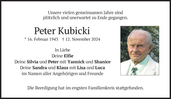 Traueranzeige von Peter Kubicki von Süddeutsche Zeitung