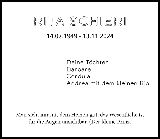 Traueranzeige von Rita Schieri von Süddeutsche Zeitung